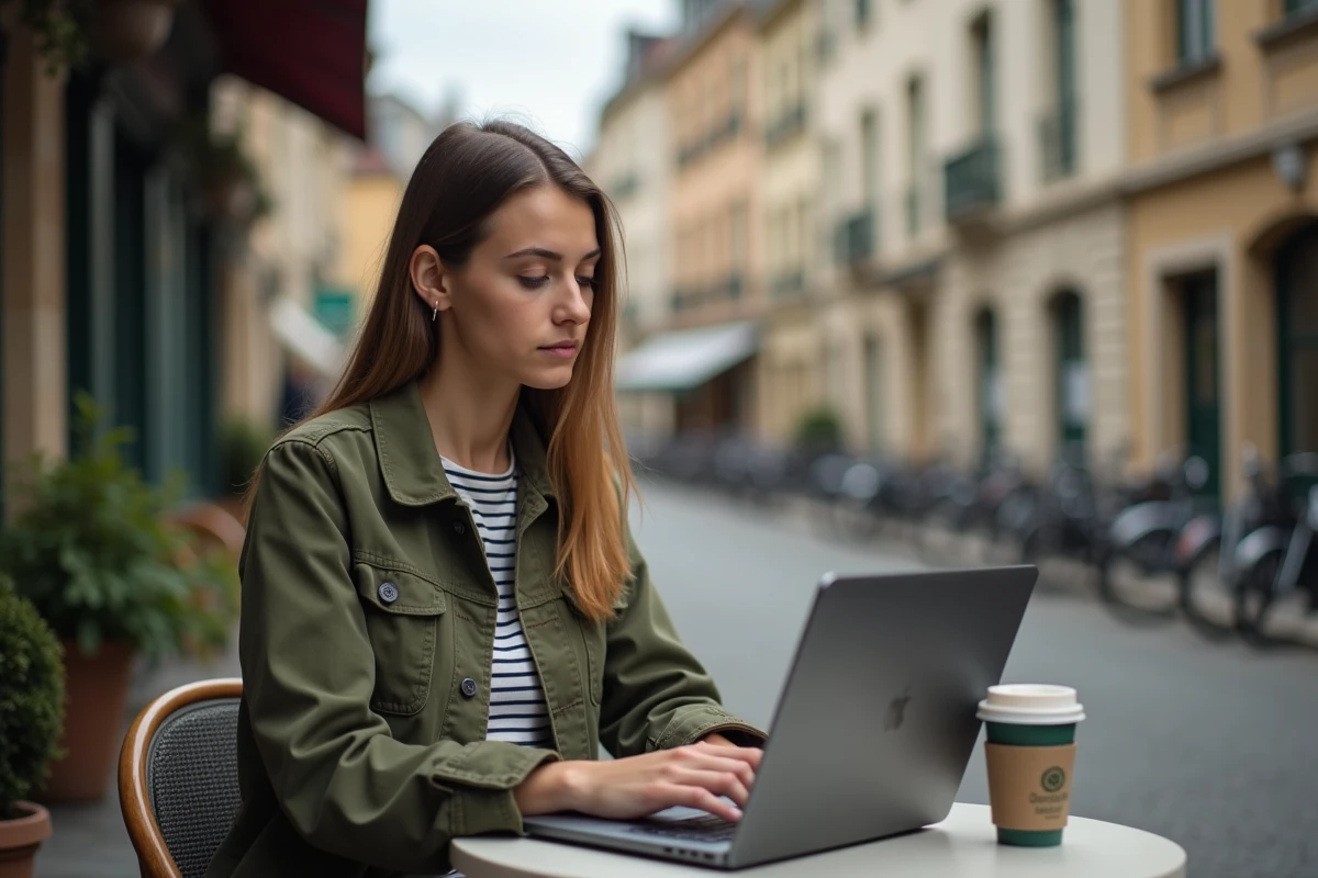 Employée de l'éducation nationale consultant le webmail dsden19 depuis un café sans portail académique