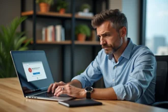 Professeur homme en bureau moderne avec erreur de webmail