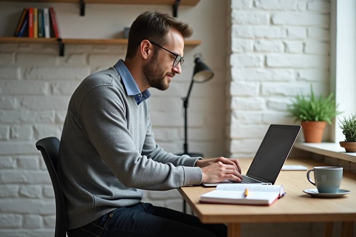Chef d'entreprise consultant son nouveau site internet créé par une agence web sur un ordinateur portable