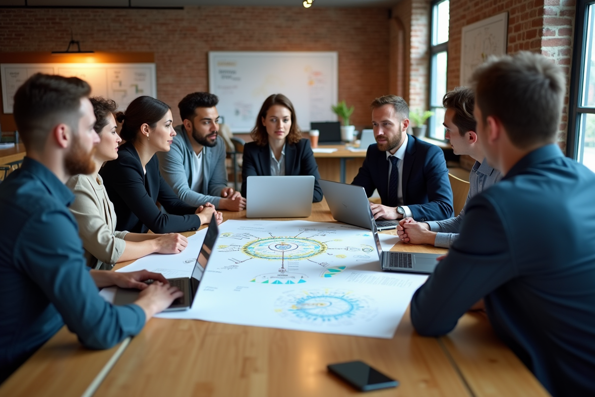 Groupe de professionnels discutant d