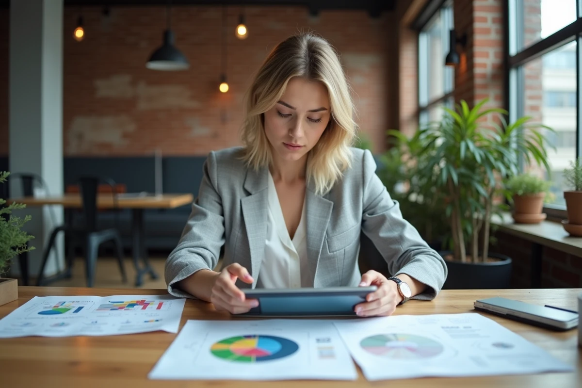 Femme analysant des données neural dans un espace de coworking