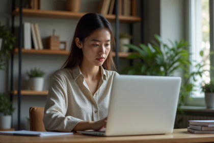 Femme professionnelle analysant des graphiques SEO dans son bureau