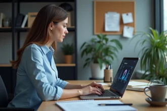 Femme d affaires utilisant un intranet sur son ordinateur