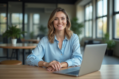 Femme professionnelle utilisant une tablette dans un espace coworking