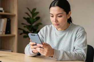 Femme tenant un smartphone Android et cherchant le presse-papier dans les paramètres du téléphone