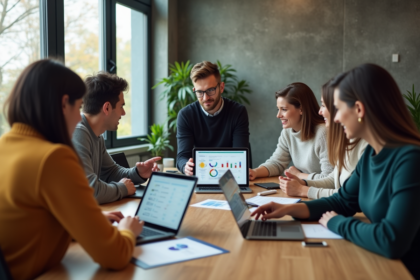Groupe de professionnels en réunion brainstorming en bureau