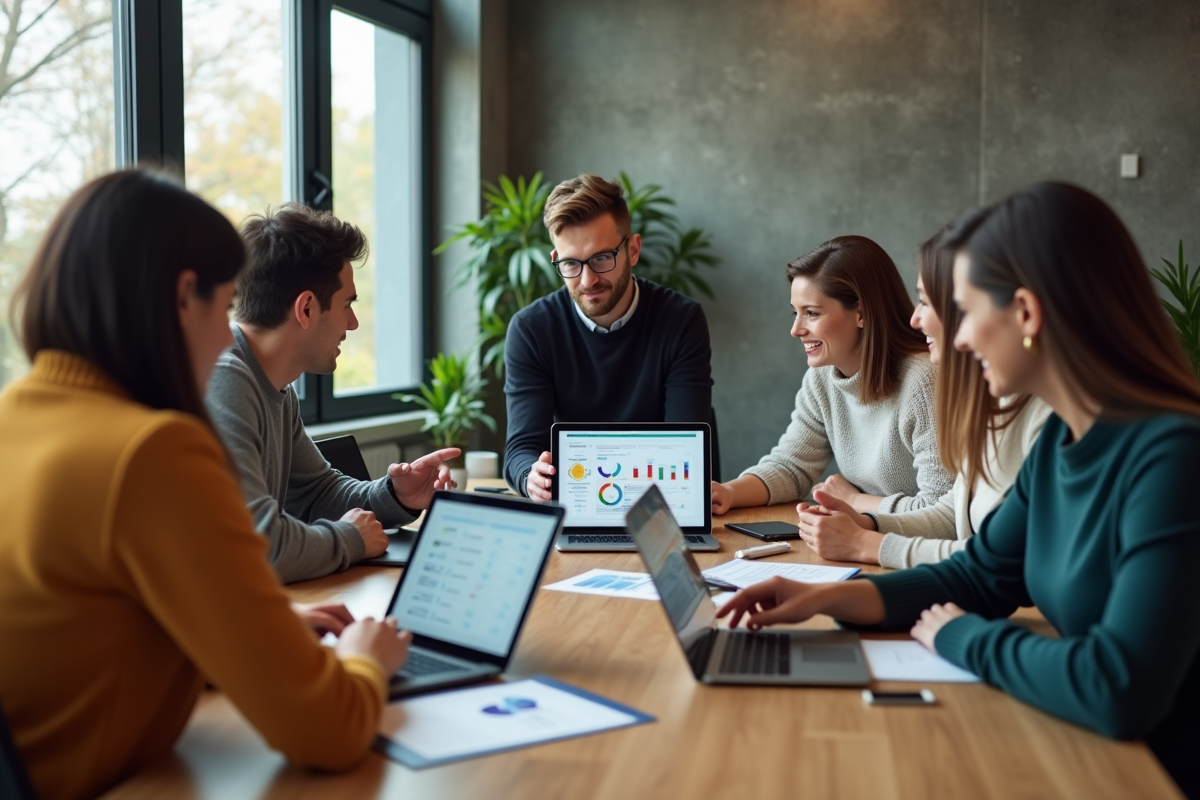 Groupe de professionnels en réunion brainstorming en bureau