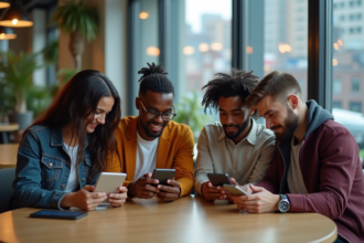 Groupe de jeunes adultes dans un espace de coworking moderne