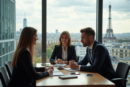 Groupe de professionnels dans un bureau parisien moderne