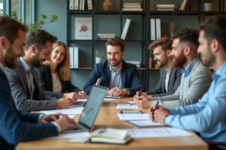 Groupe de professionnels en réunion dans un bureau moderne
