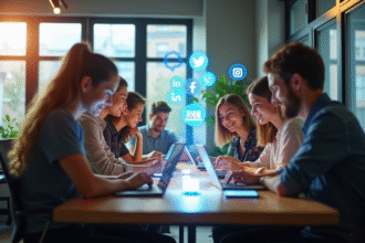 Groupe de jeunes adultes dans un espace de coworking moderne