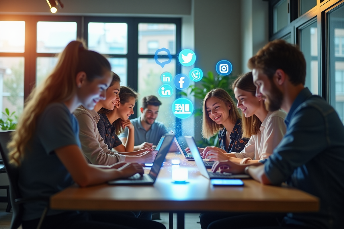 Groupe de jeunes adultes dans un espace de coworking moderne