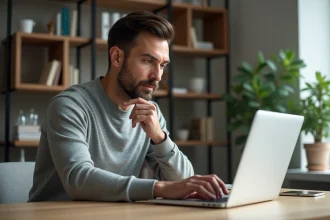 Homme d'âge moyen travaillant sur un ordinateur dans un bureau moderne