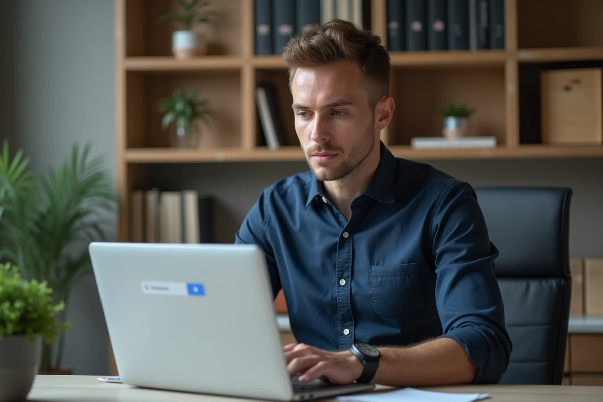 Homme concentré devant son ordinateur dans un bureau moderne