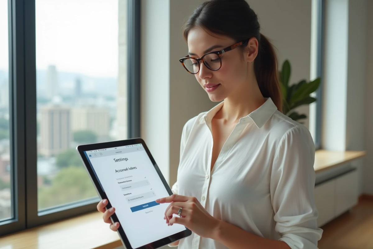 Jeune femme consultant et paramétrant les réglages de son compte webapp sur une tablette