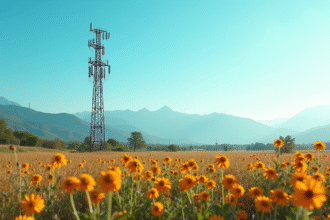Paysage rural abandonné avec tour de télécommunication désactivée
