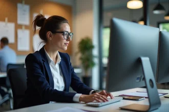 Personnel administratif de l'académie de Montpellier consultant sa messagerie webmail sur ordinateur de bureau