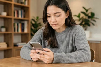 Femme retrouvant d'anciennes photos sur son téléphone Samsung après une réinitialisation